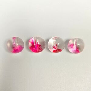 4 Czeck Art glass Buttons Molded Shank 1/2" Clear Pink Red‎ Rounded Handmade